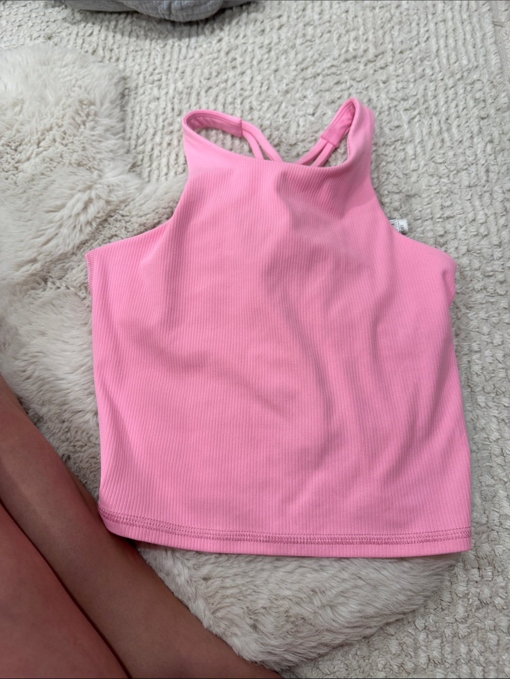all in motion Pink Ribbed High-Neck Tank - Double Strap